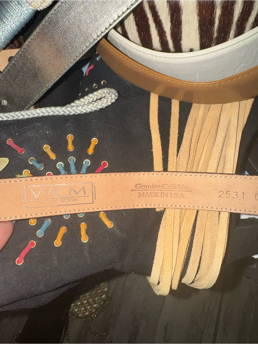 Vintage WCM  Black Textured Leather Belt with Gold Chain Accent